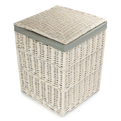 Square White Wash Laundry Hamper with Grey Sage Lining - Large