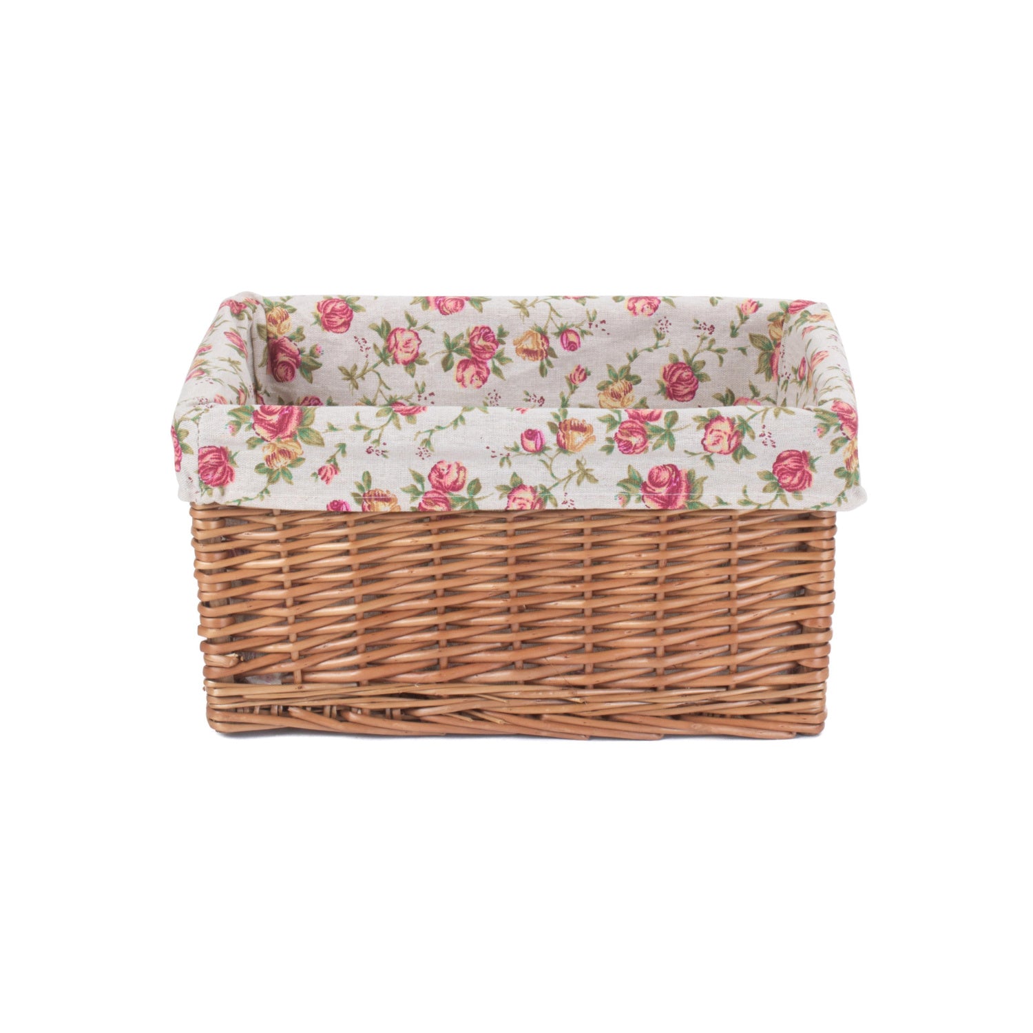 Medium Double Steamed Willow Storage Basket with Garden Rose Lining