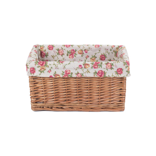 Medium Double Steamed Willow Storage Basket with Garden Rose Lining