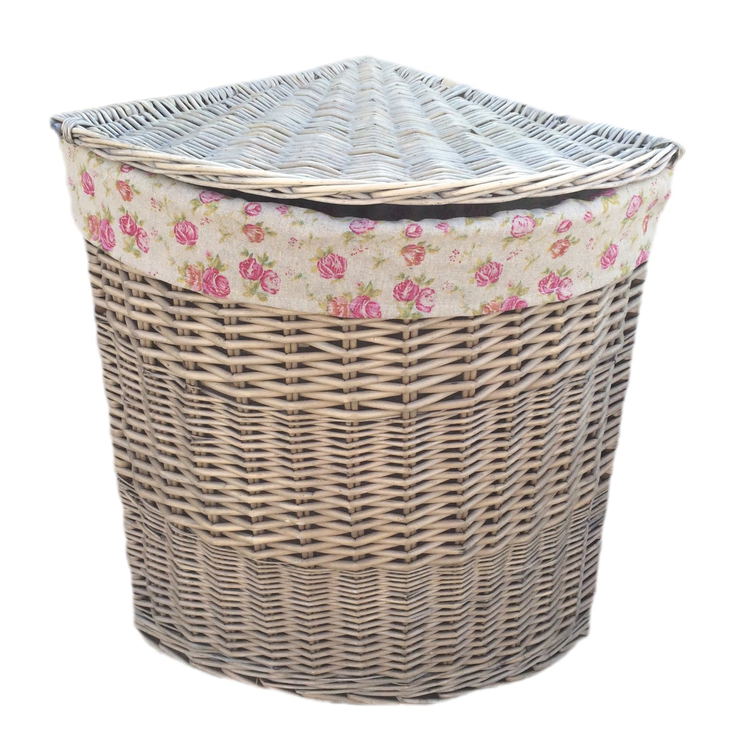 Large Antique Wash Corner Linen Basket With Garden Rose Lining
