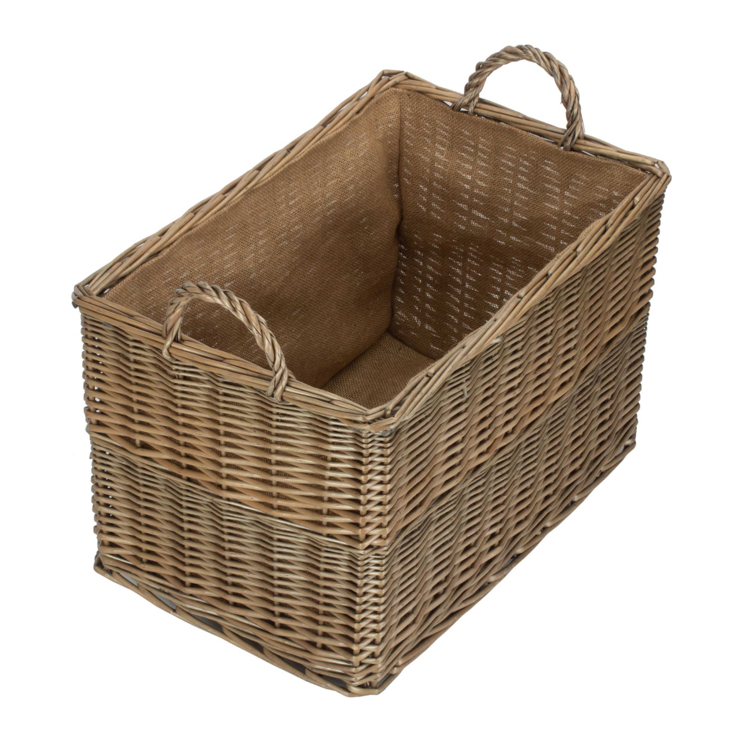 Large Antique Wash Rectangular Hessian Lined Basket