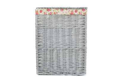 Grey Wash Willow Large Square Laundry Basket with Garden Rose Lining