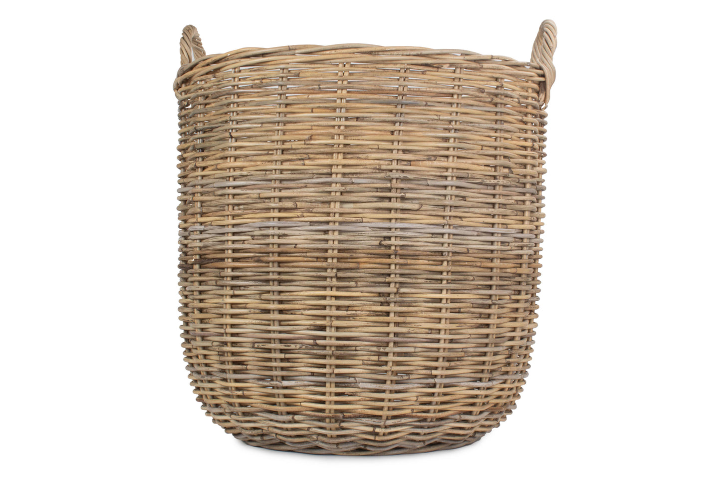 Large Tall Round Fireside Grey Rattan Log Basket