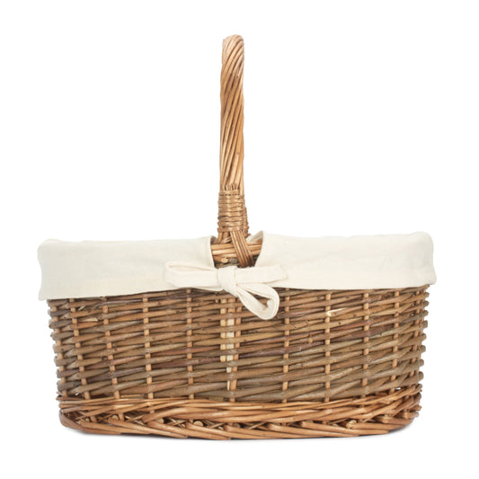 Oval Unpeeled Willow Shopper Basket with White Lining - Size 2 Medium