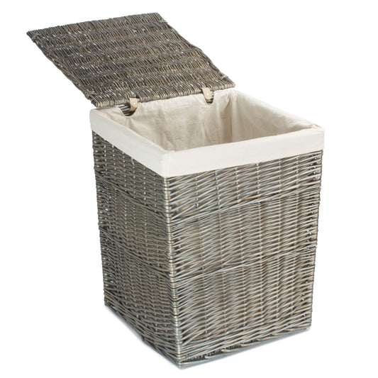 Antique Wash Willow Large Square Laundry Basket with White Lining