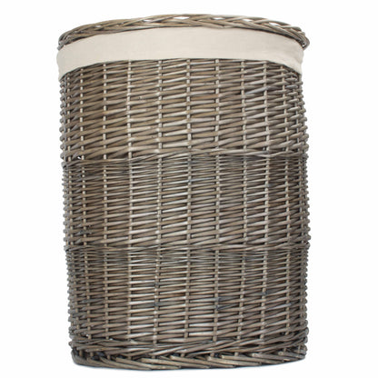 Antique Wash Willow Large Round Linen Basket with White Lining