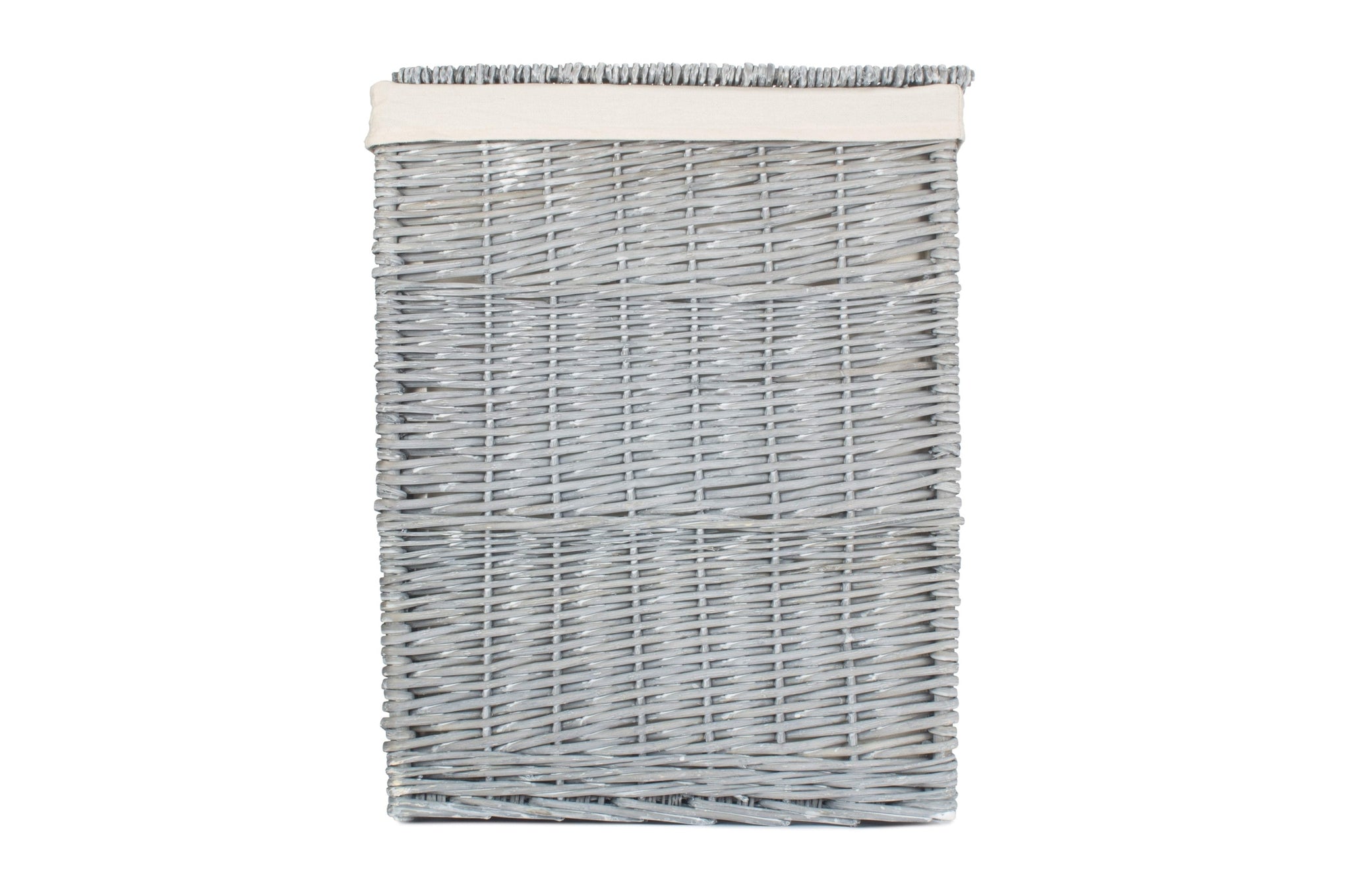 Grey Wash Willow Square Laundry Basket with White Lining - Large