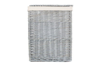Grey Wash Willow Square Laundry Basket with White Lining - Large