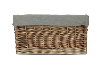 Medium Antique Wash Willow Storage Basket with Grey Sage Lining