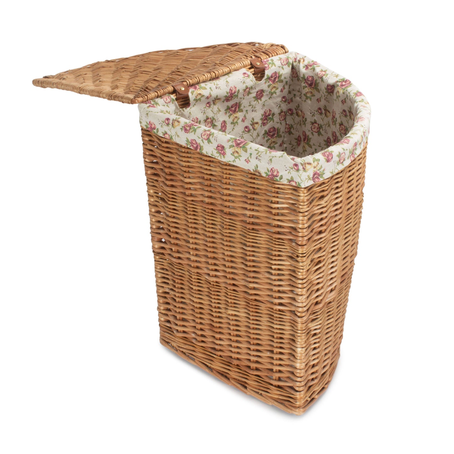 Light Steamed Willow Corner Linen Basket with Garden Rose Lining - Large