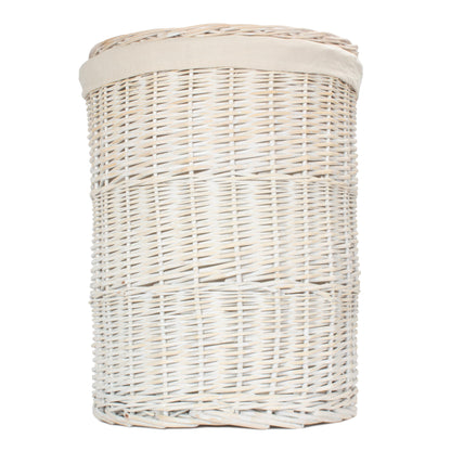 White Wash Willow Round Laundry Hamper with White Lining - Large