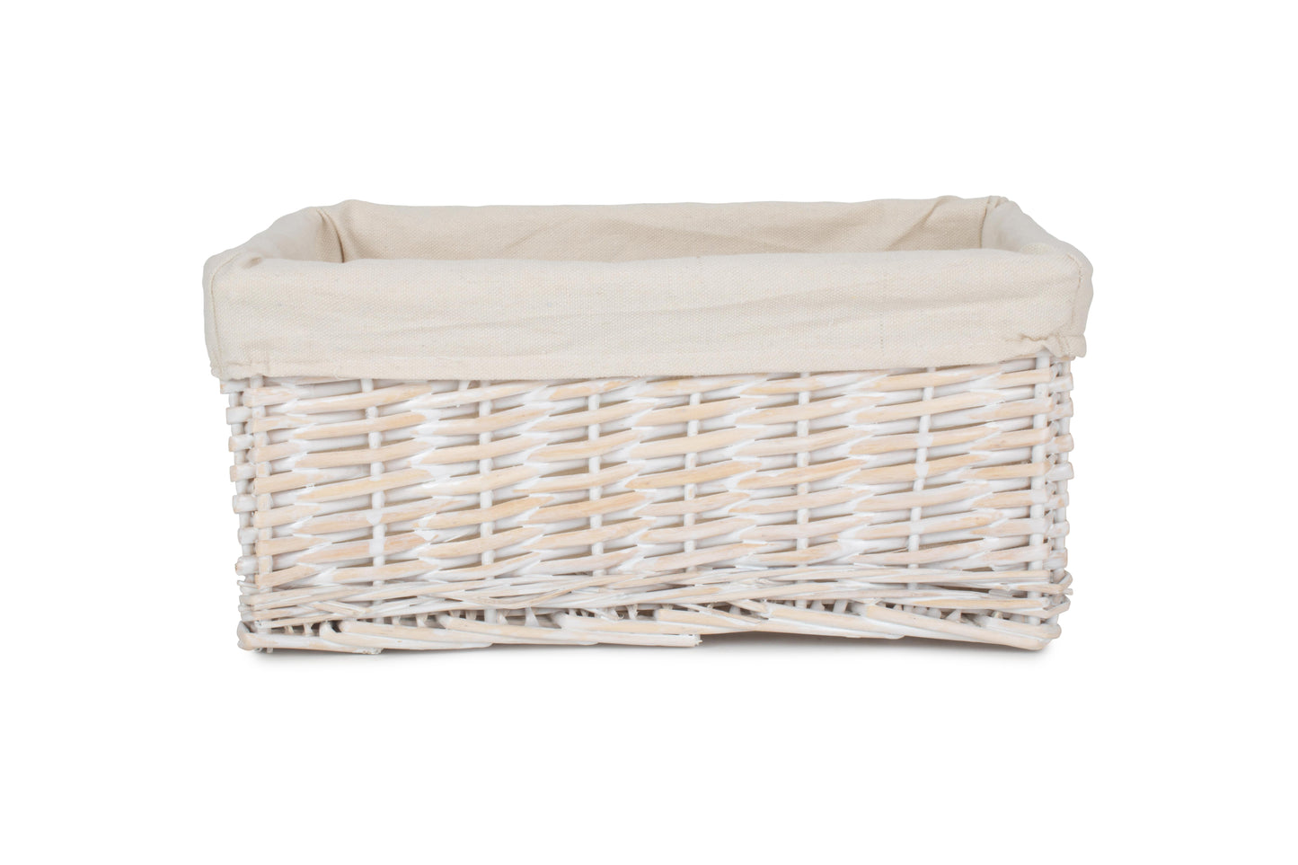 Large White Wash Wicker Storage Basket with White Lining