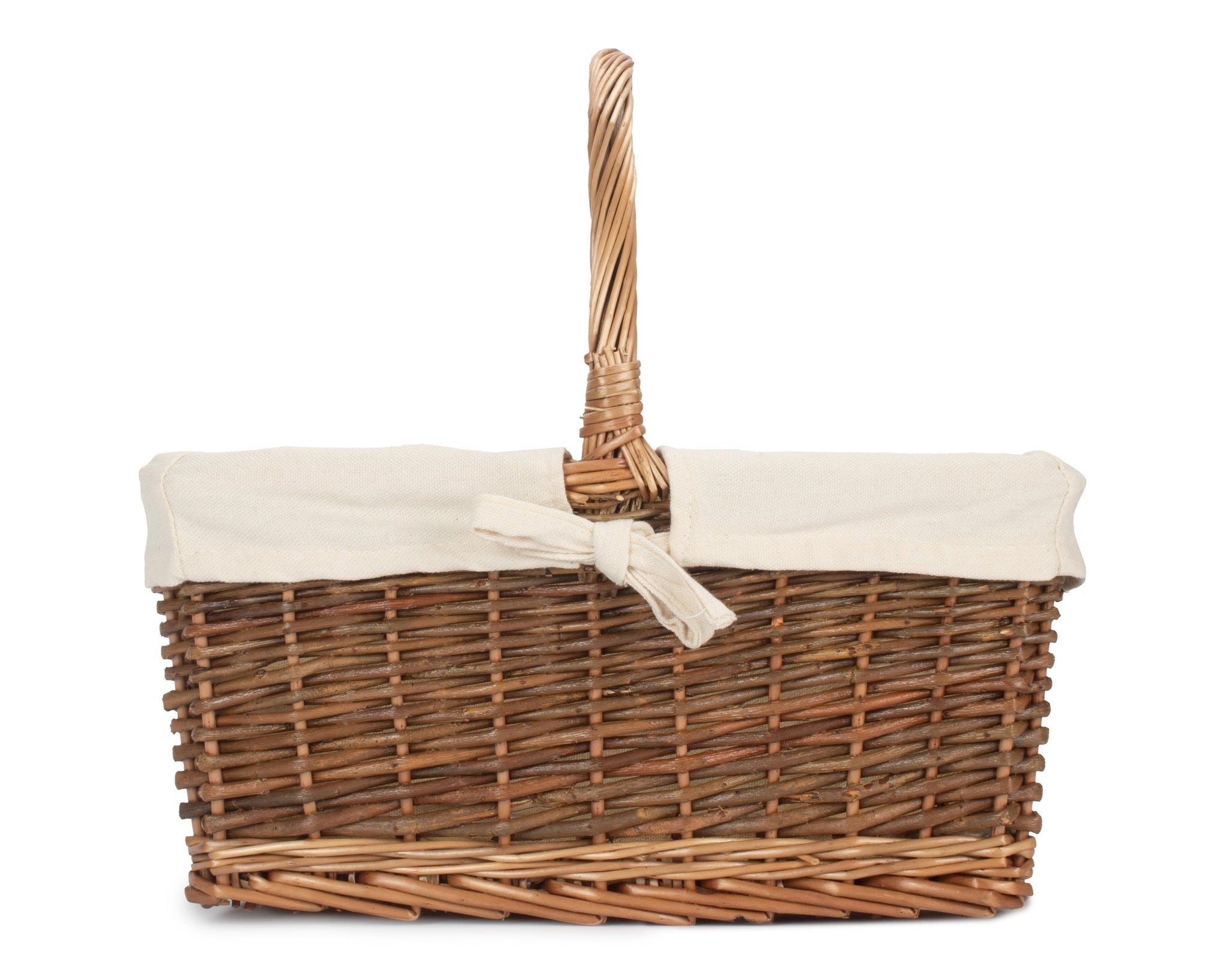 Rectangular Unpeeled Willow Shopper Basket with White Lining - Size 2 Medium