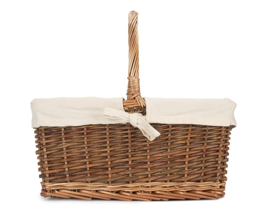 Rectangular Unpeeled Willow Shopper Basket with White Lining - Size 2 Medium