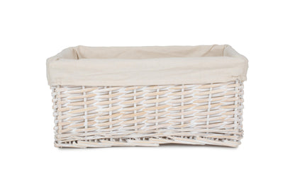 Medium White Wash Wicker Storage Basket with White Lining