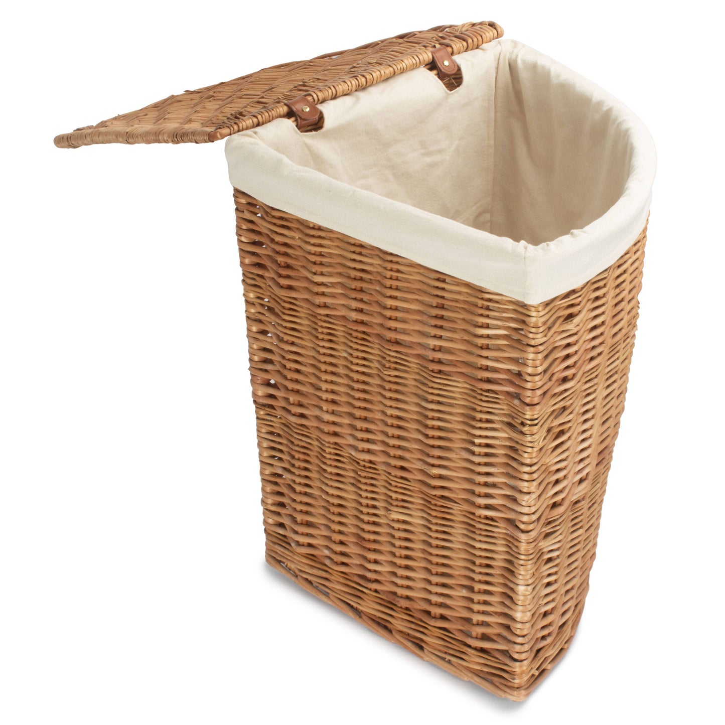 Light Steamed Willow Corner Linen Basket with White Lining - Large