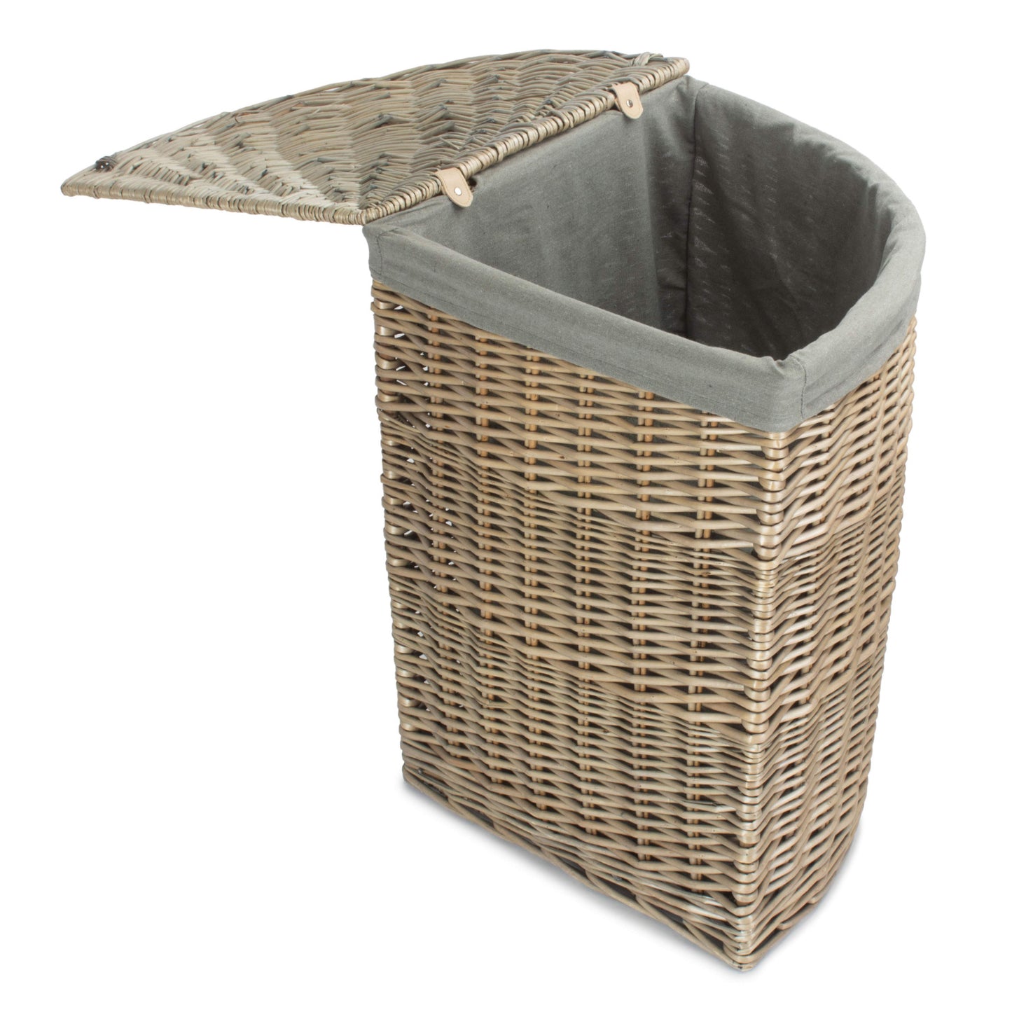 Large Antique Wash Corner Linen Basket With Grey Sage Lining