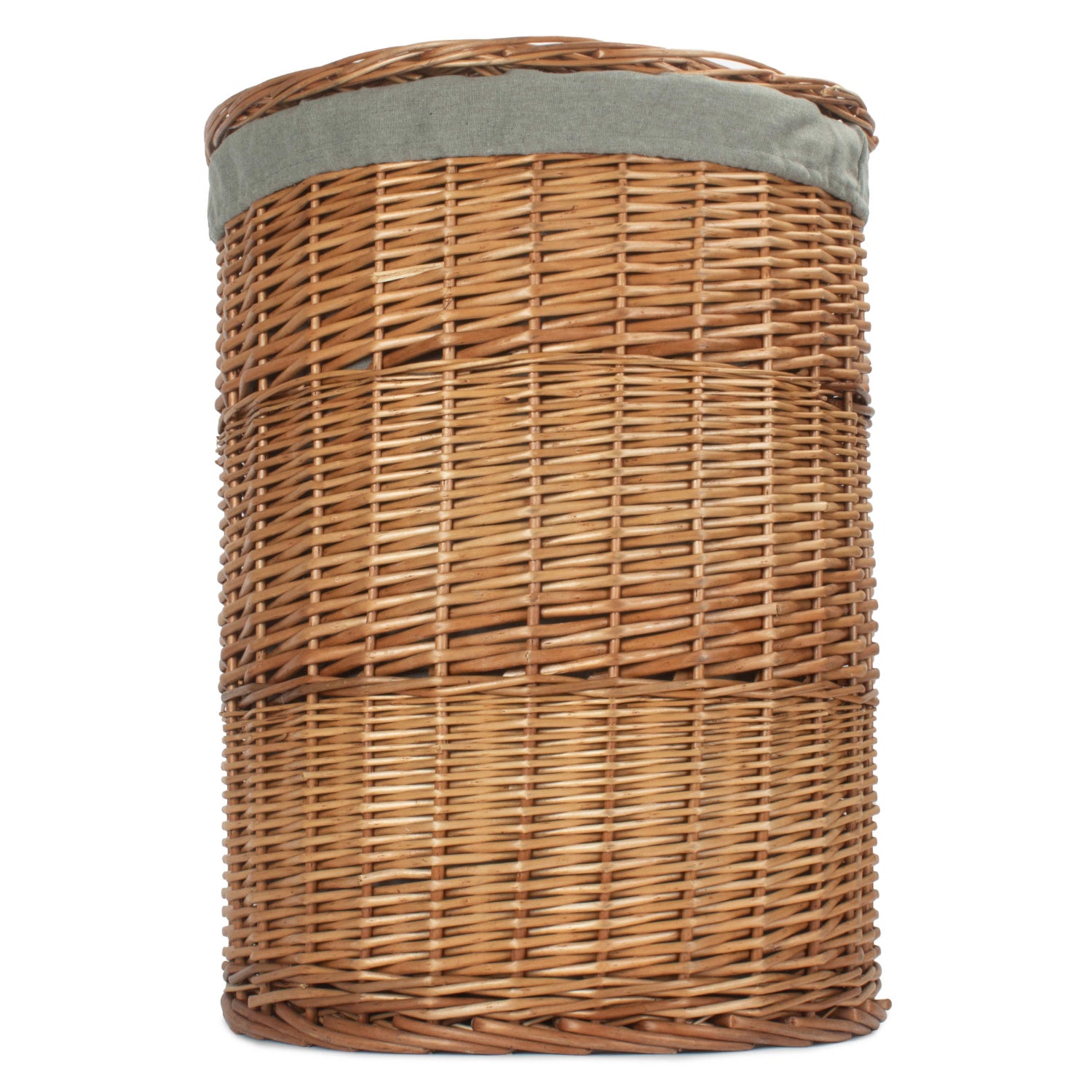 Light Steamed WIllow Round Linen Basket with Grey Sage Lining - Large