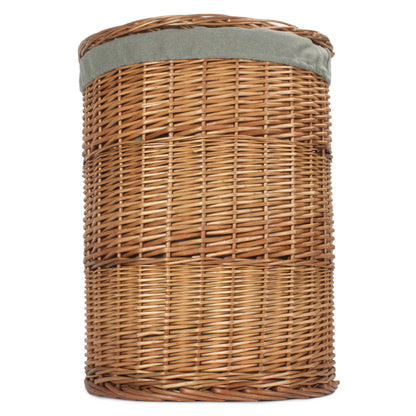 Light Steamed WIllow Round Linen Basket with Grey Sage Lining - Large