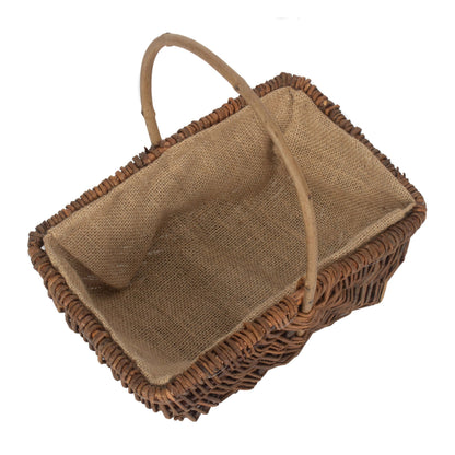 Medium Rectangular Unpeeled Willow Garden Trug With Hessian Lining