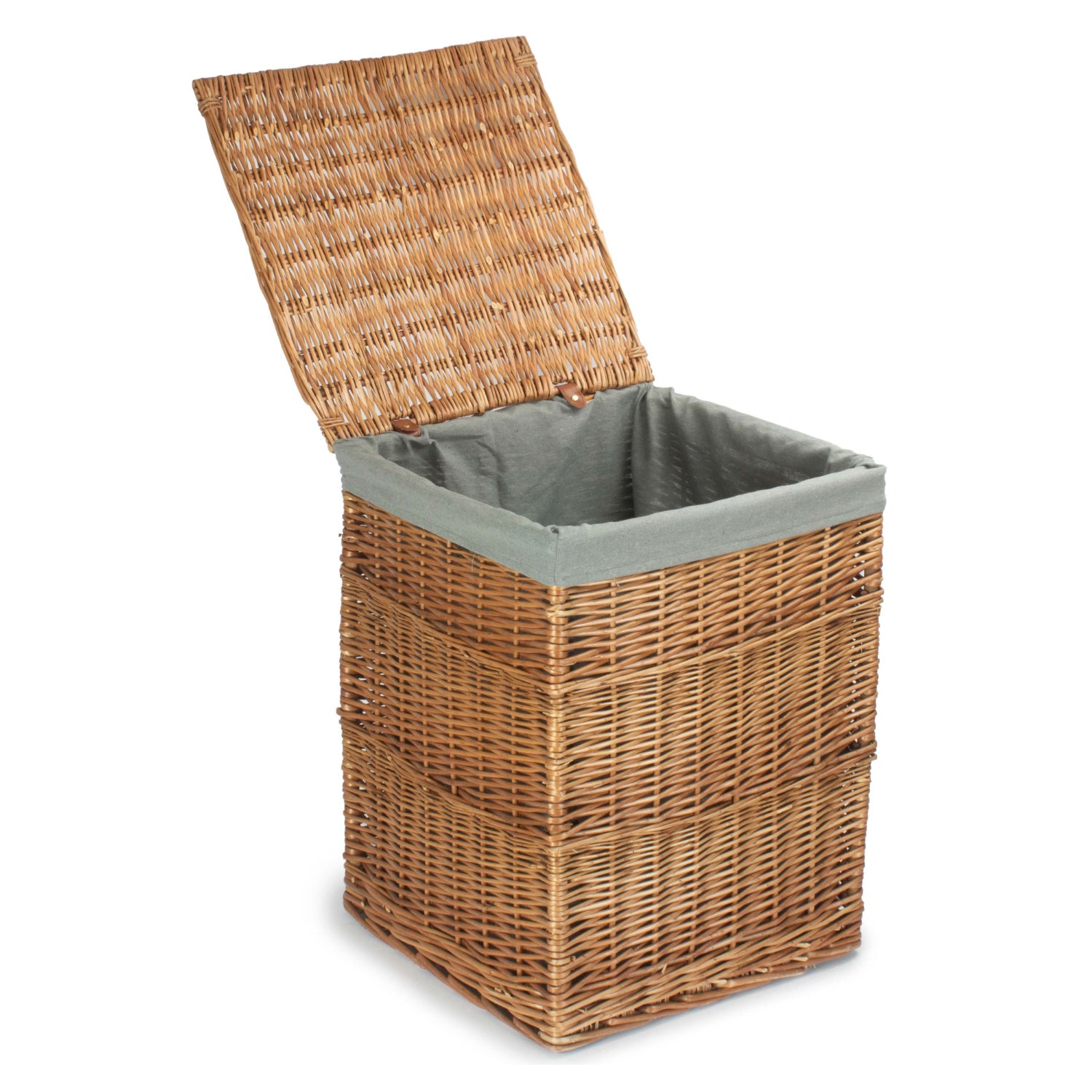 Light Steamed Large Square Laundry Basket With Grey Sage Lining & Wovenhill