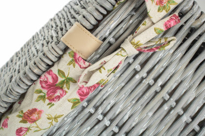 Grey Wash Willow Large Square Laundry Basket with Garden Rose Lining
