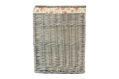 Antique Wash Willow Large Square Laundry Basket with Garden Rose Lining