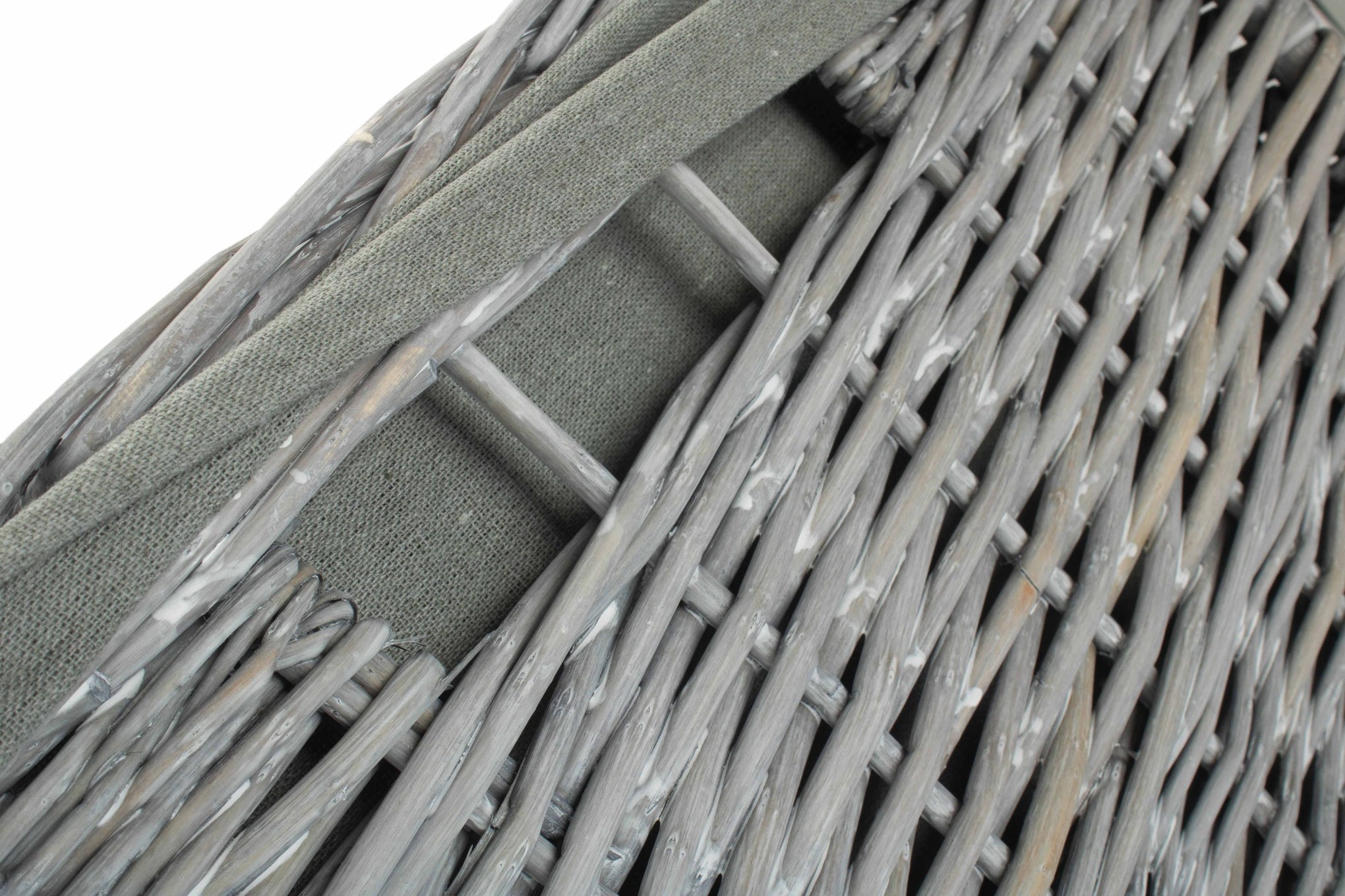 Grey Wash Willow Square Laundry Basket with Grey Sage Lining - Large