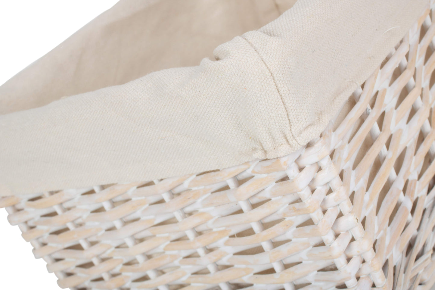 Large White Wash Wicker Storage Basket with White Lining