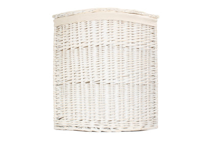 White Wash Willow Corner Laundry Hamper with White Lining - Large