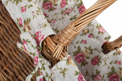 Rectangular Unpeeled Willow Shopper Basket with Garden Rose Lining - Size 2 Medium