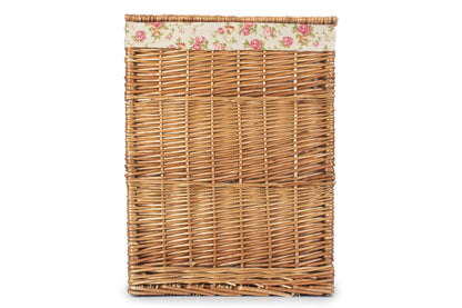 Light Steamed Willow Square Laundry Basket with Garden Rose Lining - Large