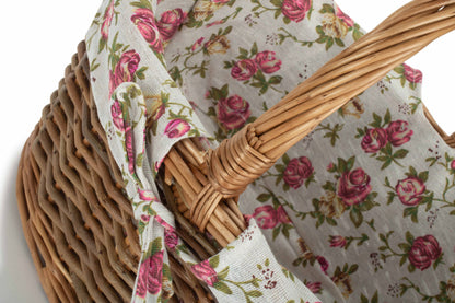 Oval Unpeeled Willow Shopper Basket with Garden Rose Lining - Size 2 Medium