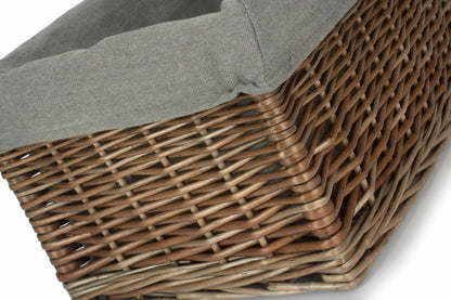 Medium Antique Wash Willow Storage Basket with Grey Sage Lining