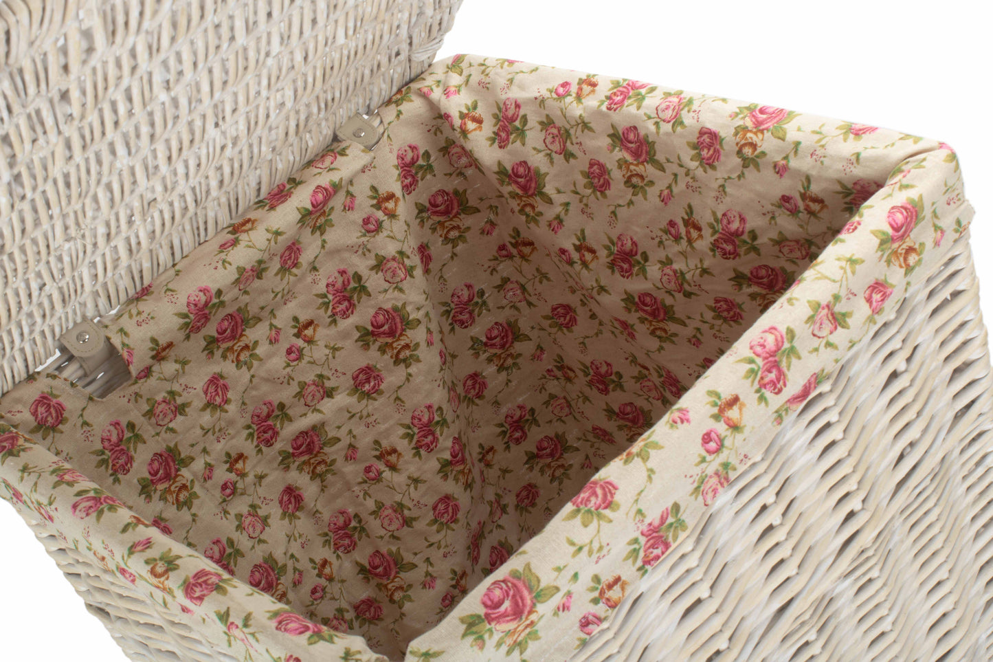 Square White Wash Laundry Hamper with Garden Rose Lining - Large