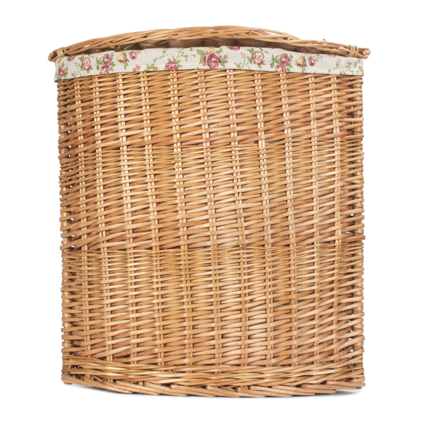 Light Steamed Willow Corner Linen Basket with Garden Rose Lining - Large