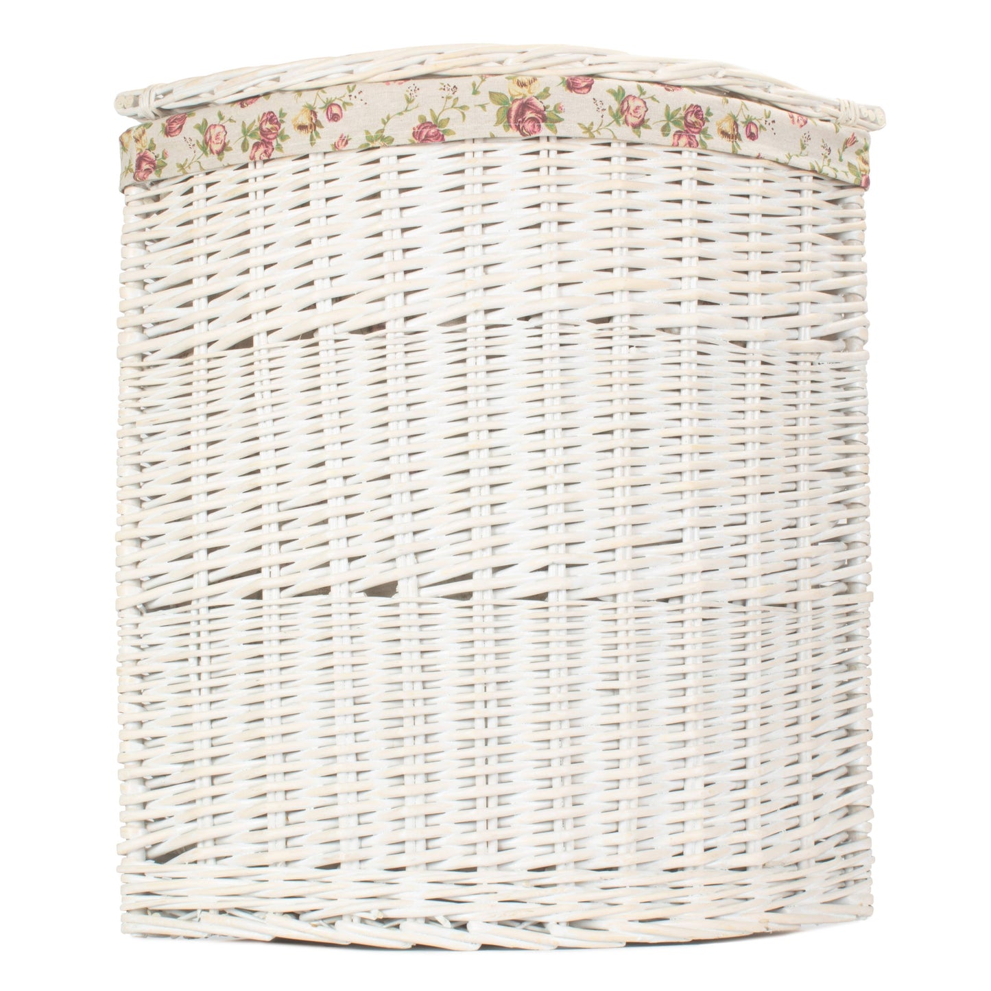 White Wash Willow Corner Laundry Hamper With Garden Rose Lining - Large