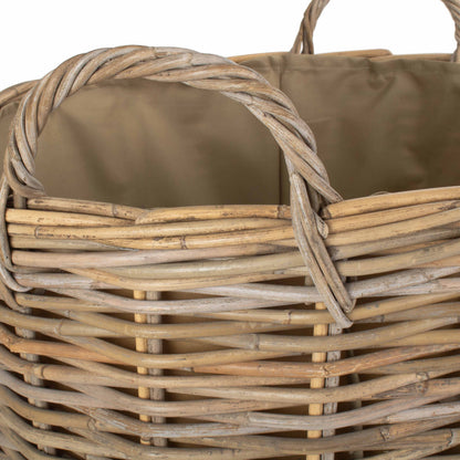 Large Cordura Lined Tall Round Fireside Rattan Log Basket