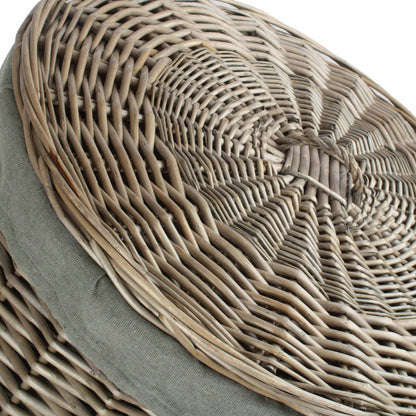 Antique Wash Willow Large Round Linen Basket with Grey Sage Lining