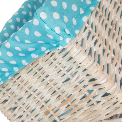 Medium White Wash Willow Storage Basket with Blue Spotty Lining