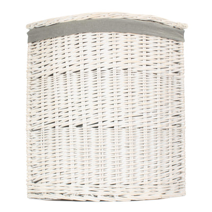 White Wash Willow Corner Laundry Hamper with Grey Sage Lining - Large
