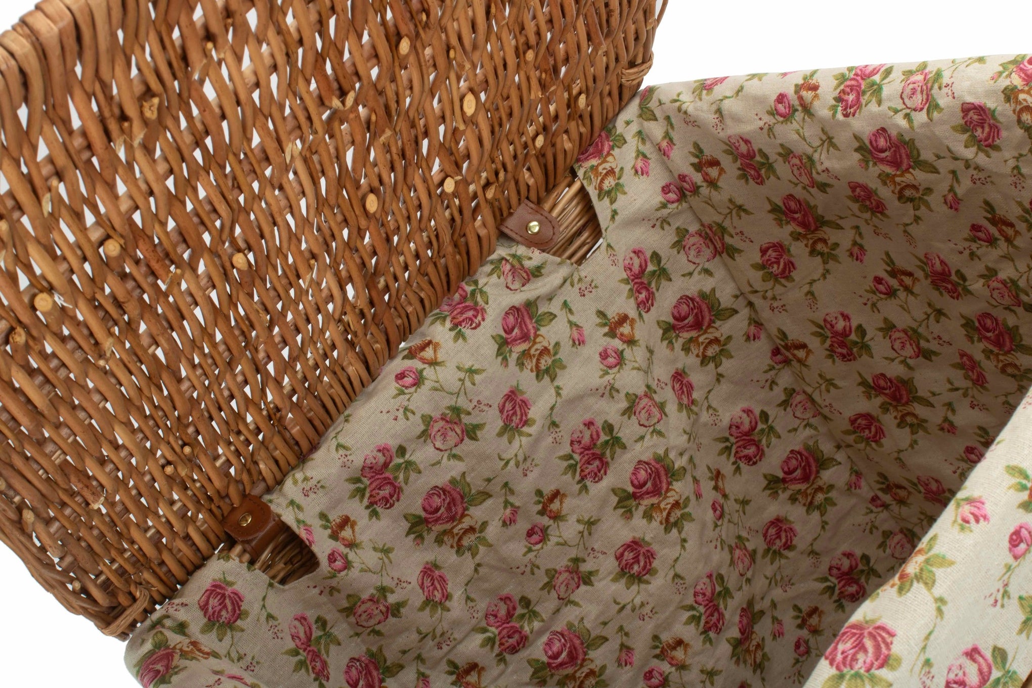 Light Steamed Willow Square Laundry Basket with Garden Rose Lining - Large