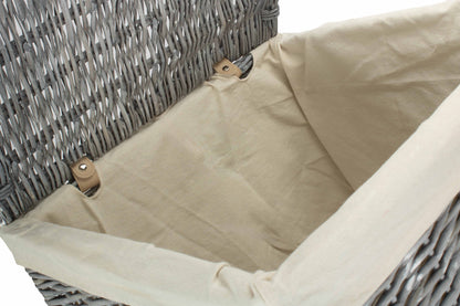 Grey Wash Willow Square Laundry Basket with White Lining - Large
