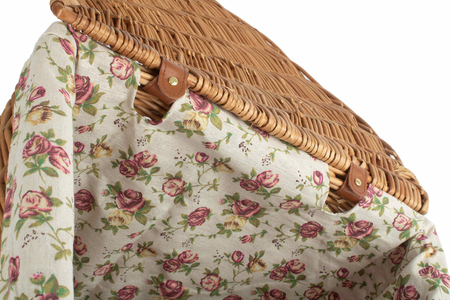 Light Steamed Willow Corner Linen Basket with Garden Rose Lining - Large