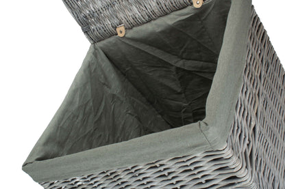 Grey Wash Willow Square Laundry Basket with Grey Sage Lining - Large