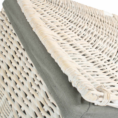 White Wash Willow Corner Laundry Hamper with Grey Sage Lining - Large
