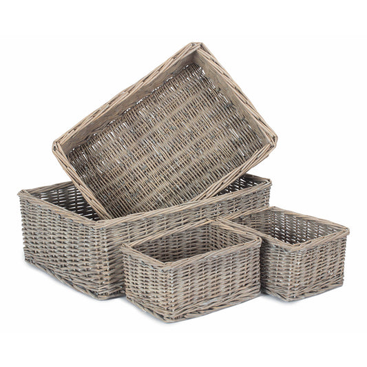 Grey Wash Willow Tray Baskets Set 4