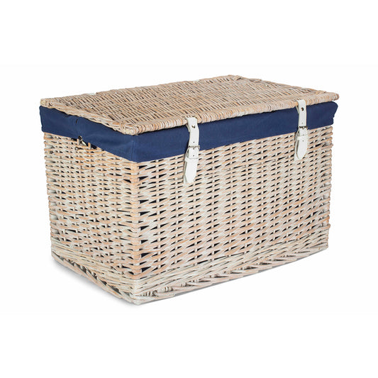 24 Inch White Wash Willow Chest Hamper with Navy Blue Lining
