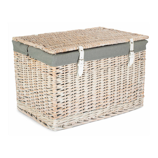 24 Inch White Wash Willow Chest Hamper with Grey Sage Lining