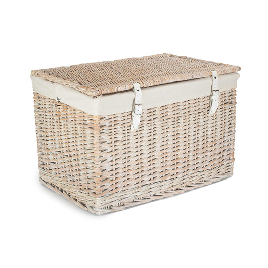 24 Inch White Wash Willow Chest Hamper with White Lining